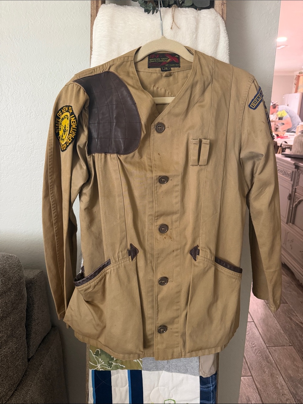 Vintage 10-X Shooting Jacket with New York Gun Club Patches, Conservation Dept